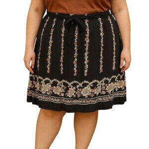 Mix Nouveau Womens Floral Waist Tie Boho Design Fully Lined Skirt Plus Size 2X